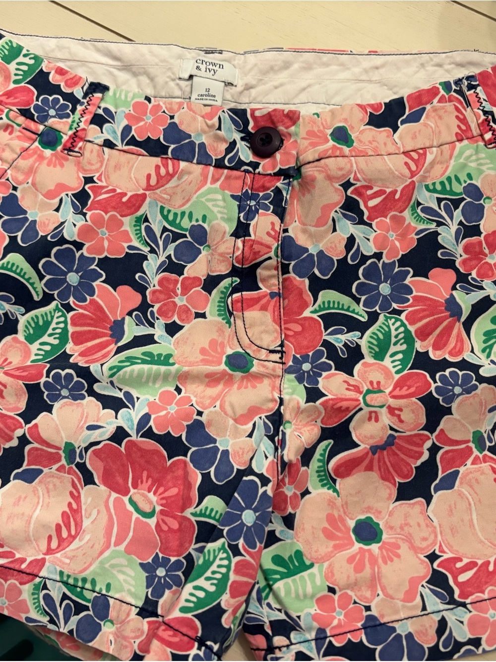 crown & ivy Floral Bermuda Shorts - Navy, Pink & Green
